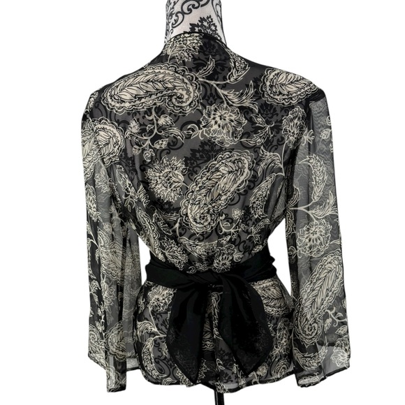 Cato Black Sheer Floral Tie Waist Chiffon Blouse Top Size L - Picture 6 of 11